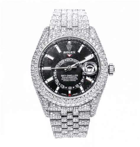 iced out black dial rolex sky dweller|iced out diamond watch.